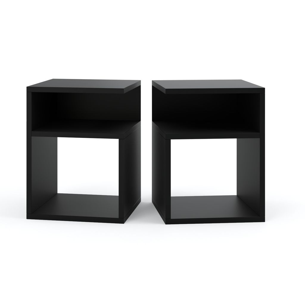 Nachttisch Schwarz 2er SET - Nachtschrank - Nachtkommode - Modern Möbel ohne Schubladen für Ihr Schlafzimmer - Klein Kommode 41cmx32cmx30