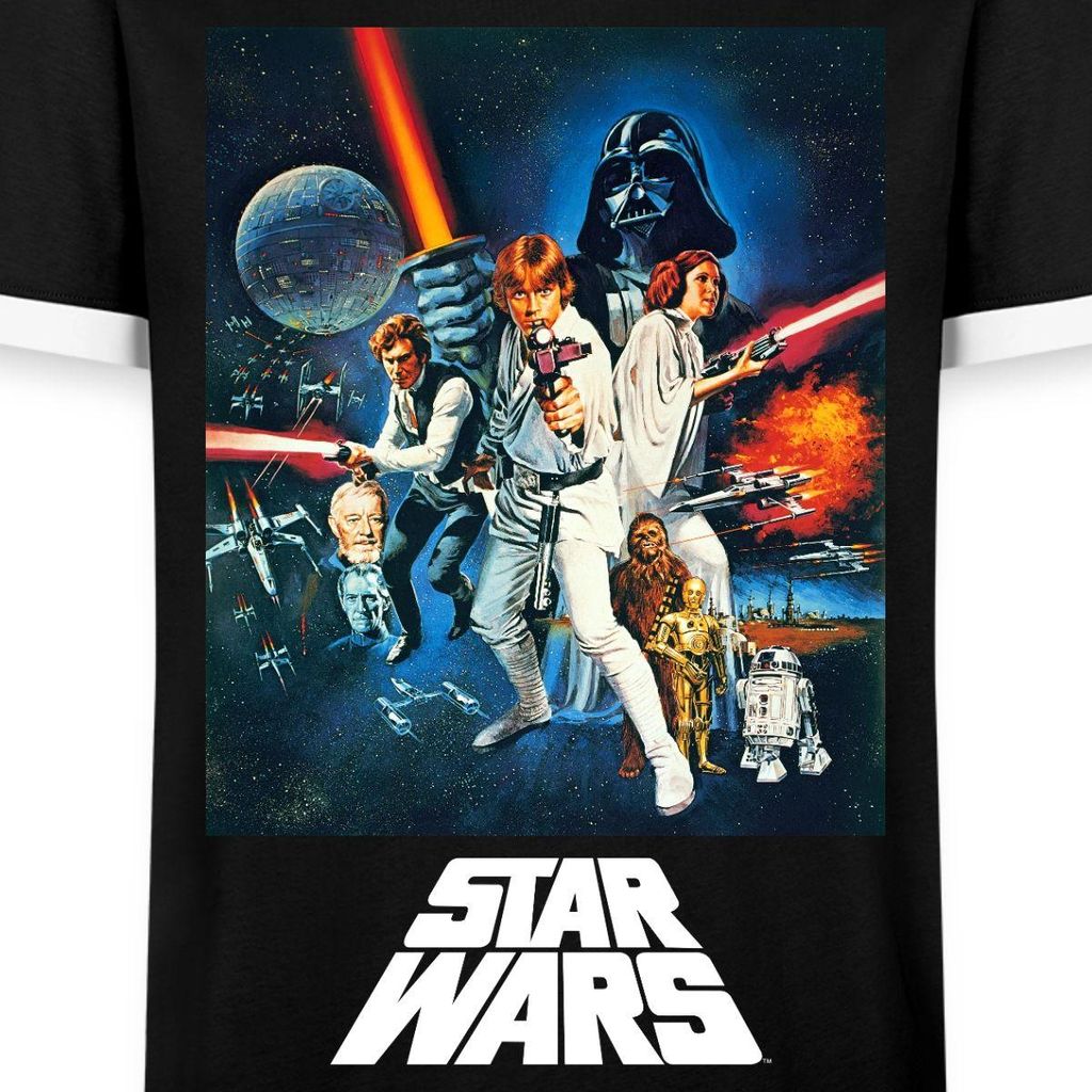 Star Wars Retro Motiv Männer Kontrast T-Shirt, XS, Schwarz/Weiß