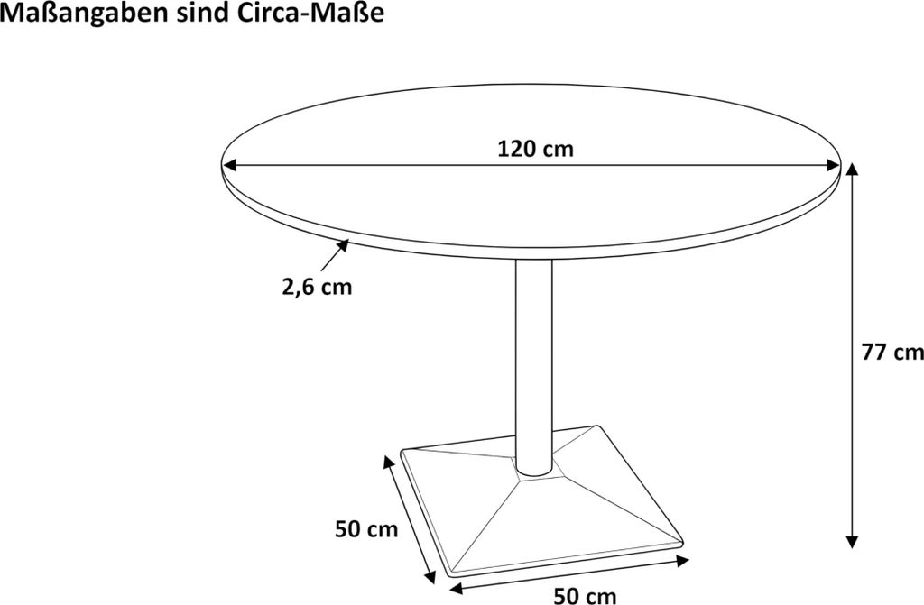 Bistrotisch Brasilia | 120 x 120 cm rund | Akazienholz massiv | Farbe: Nuss | Schweizer Kante | Säulenfuß Metall Silber | pflegeleichter Küchent...