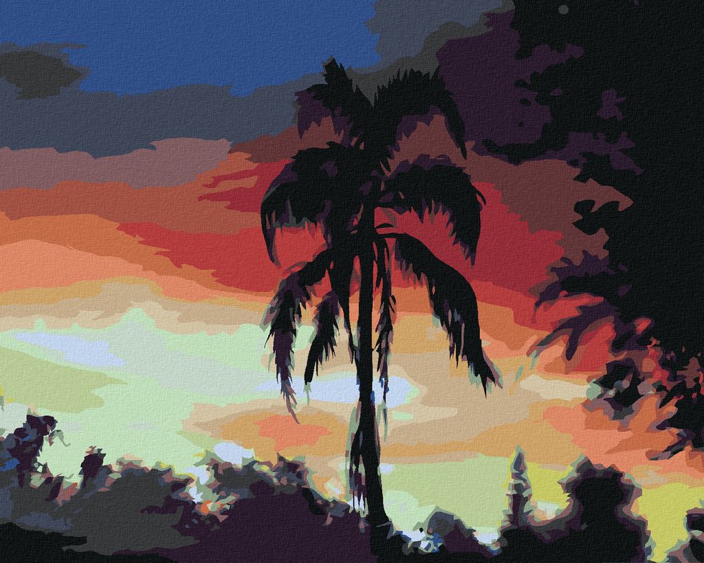 Zuty - Malen nach Zahlen - PALME UND SONNENUNTERGANG (D. RUSTY RUST), 40x50 cm, mit Keilrahmen (bereits gespannt)