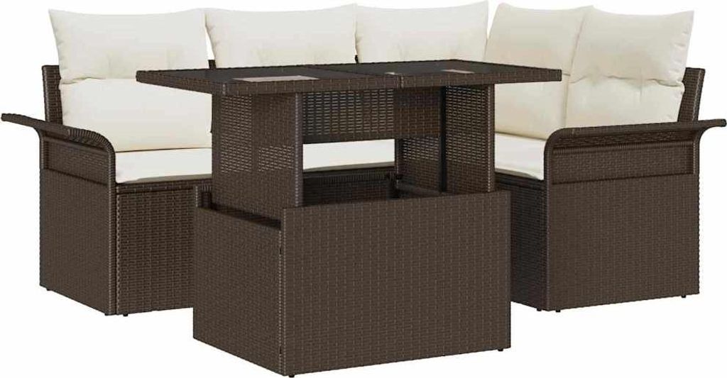Maison Exclusive - Garten-Sofa-Set mit Kissen mit Speicher 5 pcs Braun Poly Rattan