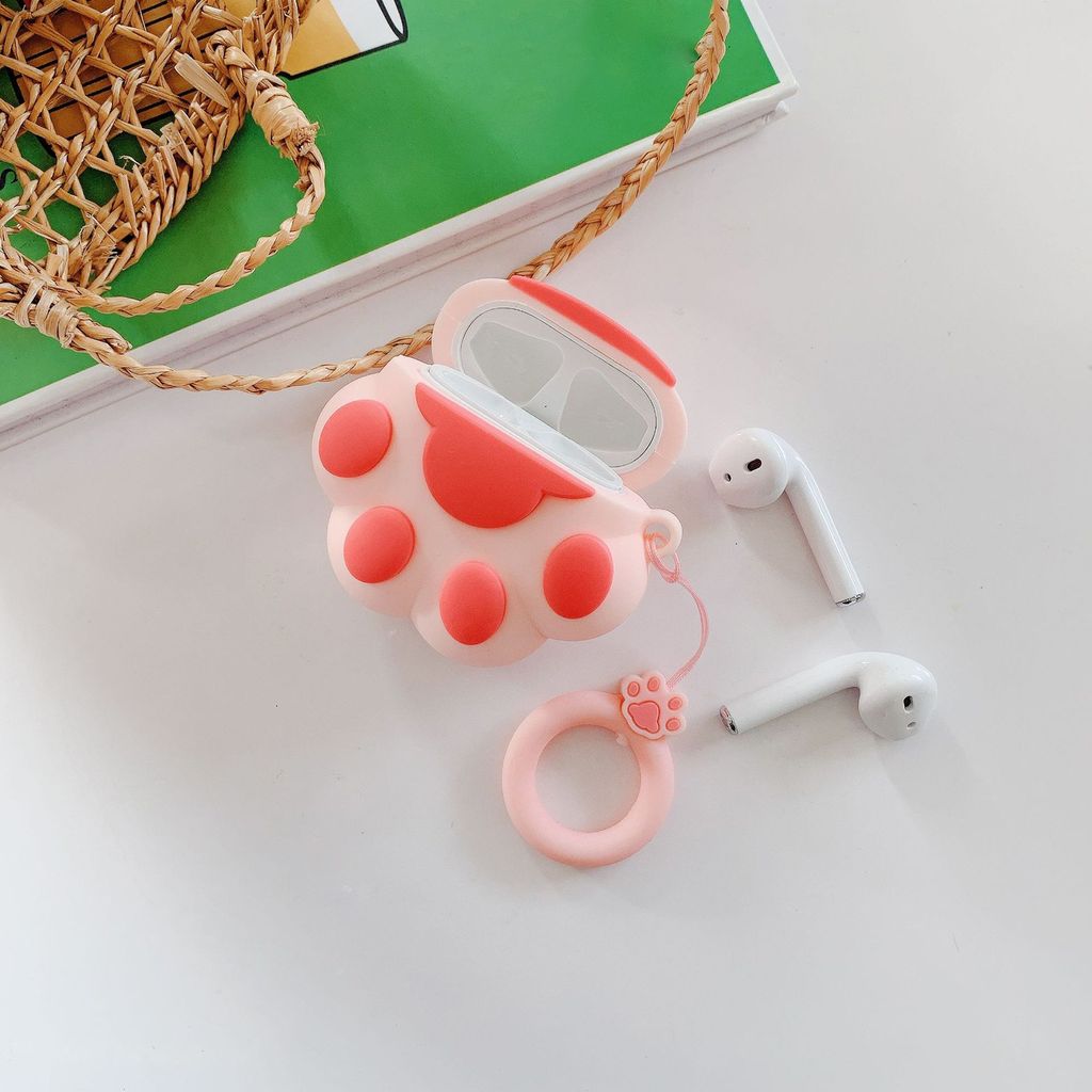 Cartoon Cat Paw Kätzchen Klauenform Bluetooth-kompatible Hörphone-Schutzabdeckung Silikon Hülle für Apple Airpods 1/2 Generation-Rosa