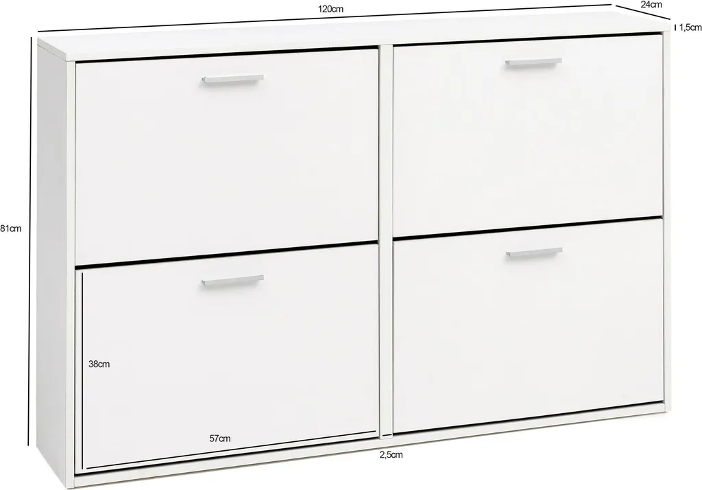 Fini le désordre : meuble chaussures blanc 4 volets 24 paires 120 cm
