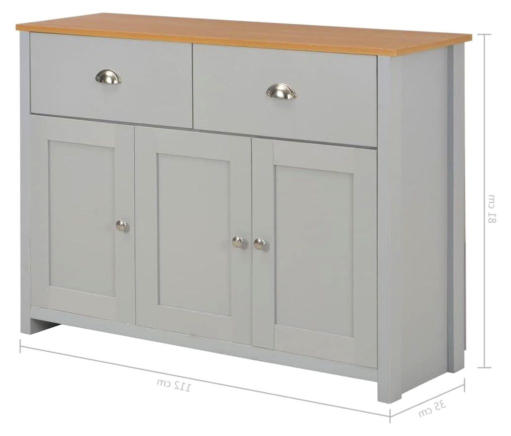Sideboard mit 2 Schubladen und 3 Türen, Kommode, Anrichte, Beistellschrank, Mehrzweckschrank, Standschrank, Flurschrank, Grau, 112x35x81cm