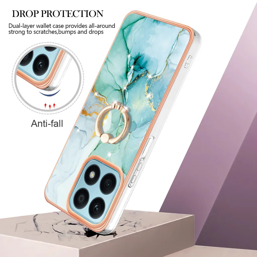 Cover Honor X8a Marmo e Oro: Protezione Silicone Chic con Supporto - 2