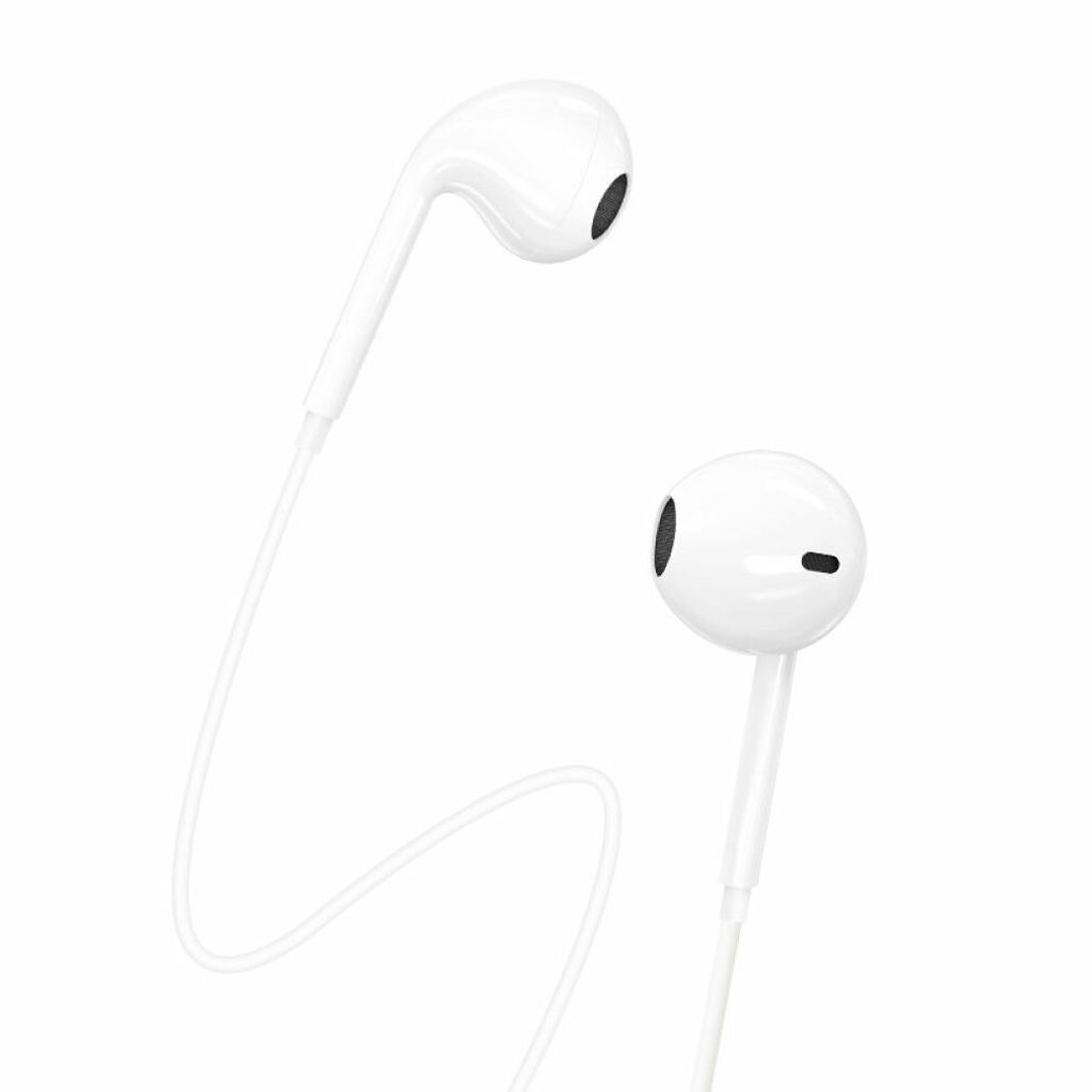 A pair of white in-ear headphones with a USB-C connector, shown against a plain white background.