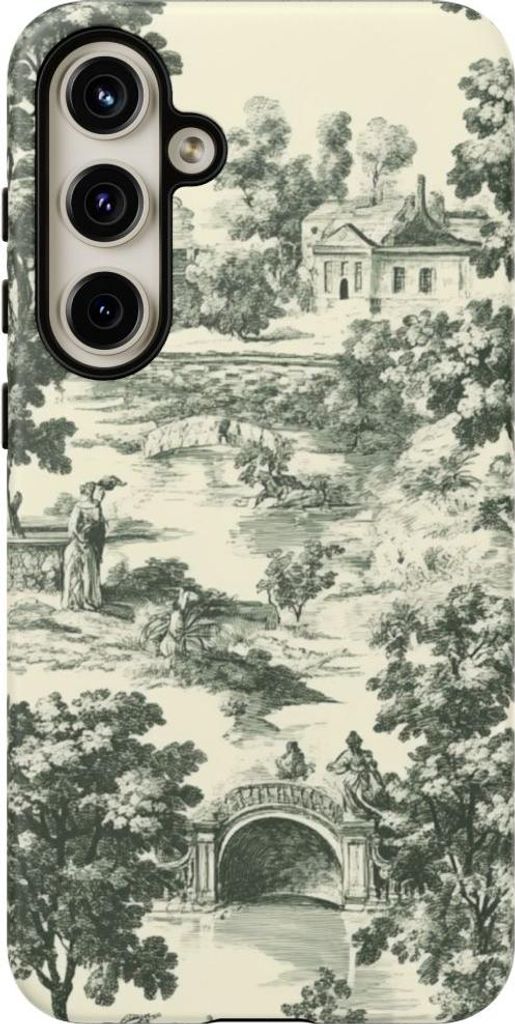 Ländliches Toile-Muster in Grün und Creme – Hülle Kompatibel mit Galaxy S24 Plus