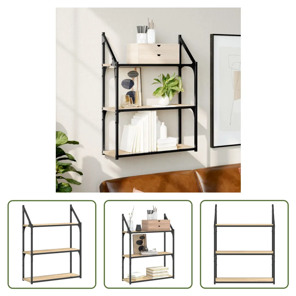 The Living Store mensola a muro 3 scomparti rovere Sonoma 60x21x78,5 cm materiale in legno