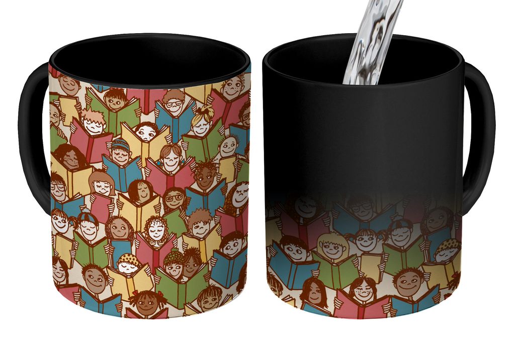 KitchenYeah Zauber Tasse Zaubertasse Magic Muster - Buch - Jungen - Lesen - Kinder - Kleiner Junge 350 ml Farbwechsel Becher Geschenk Geschenkide...