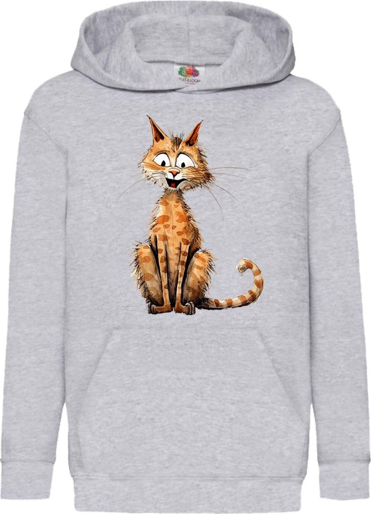 Kinder Kapuzenpullover Funny Cats Breeds Cheetoh Cat, 5-6 Jahr - 116 / Grau