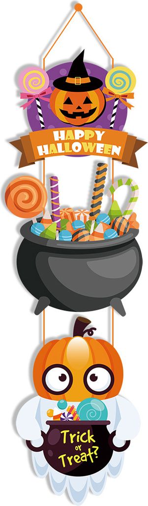 1 Set Halloween Kürbiskür Anhänger hängende Holztürschilder Hexenhut Cartoon Design gruselige lächelnde Gesichtsfeiern Wohnkulturbedarf-B
