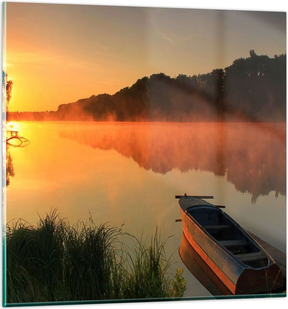 Bilder auf glas - Morgen Nebel See Landschaft - 40x40cm - Glasbilder - Wandbilder - Kunstdruck - zum Aufhängen bereit - Wanddekoration aus Glas - ...