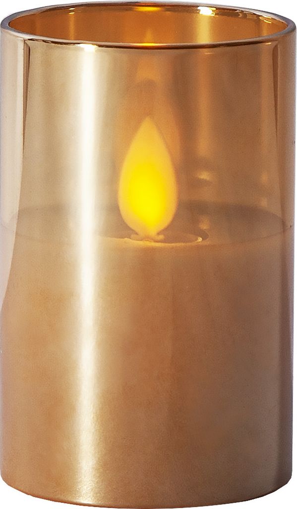 Star Trading 063-23 LED-Windlicht "M-Twinkle", bewegende Flamme weiß, Glas: bernstein, 7,5x5 cm, Timer, Batterie