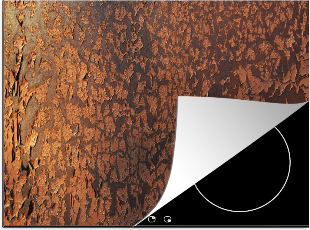 KitchenYeah Herdabdeckplatte Retro - Stahl - Metalle - Rost , 71x52cm, Küche Deko, Glaskeramikfeld Herdabdeckung, Abdeckplatte fùr Kochfeld