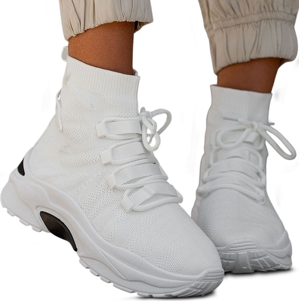 Damen Sneaker Hi Top Stoff Schuhe Herbst Freizeit Turnschuhe Ribera Weiß Gr.38