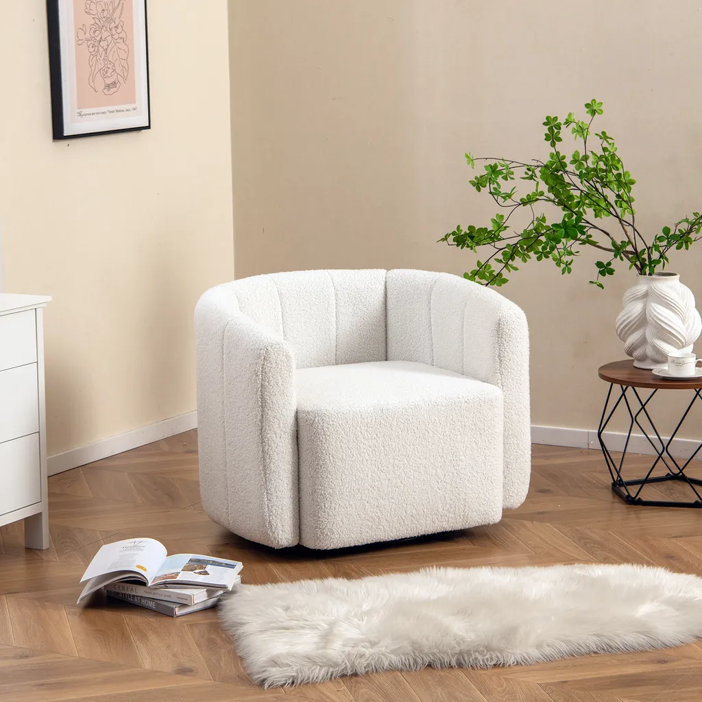 Fauteuil sherpa pivotant bouclé blanc COSTWAY pour salon moderne