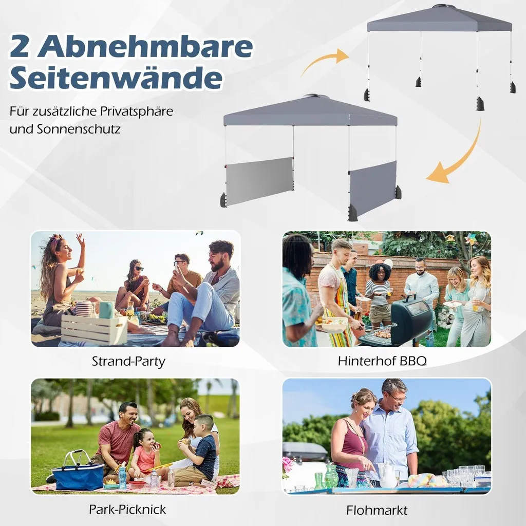 Tente de réception 3x3 m pliante grise pour jardin et stand de marché