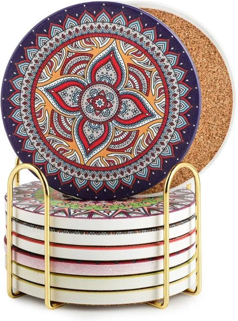 Sous-verres en céramique ronds lot de 6 avec absorption ultra rapide