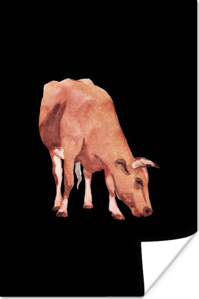 MuchoWow Poster Kuh - Braun - Schwarz 40x60 cm - Plakate für die Wand - Poster Babyzimmer