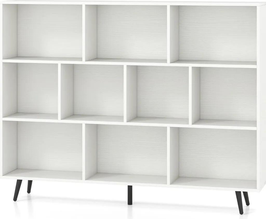 Étagère anti-basculement 140 cm avec 3 niveaux et pieds bois sécurisés