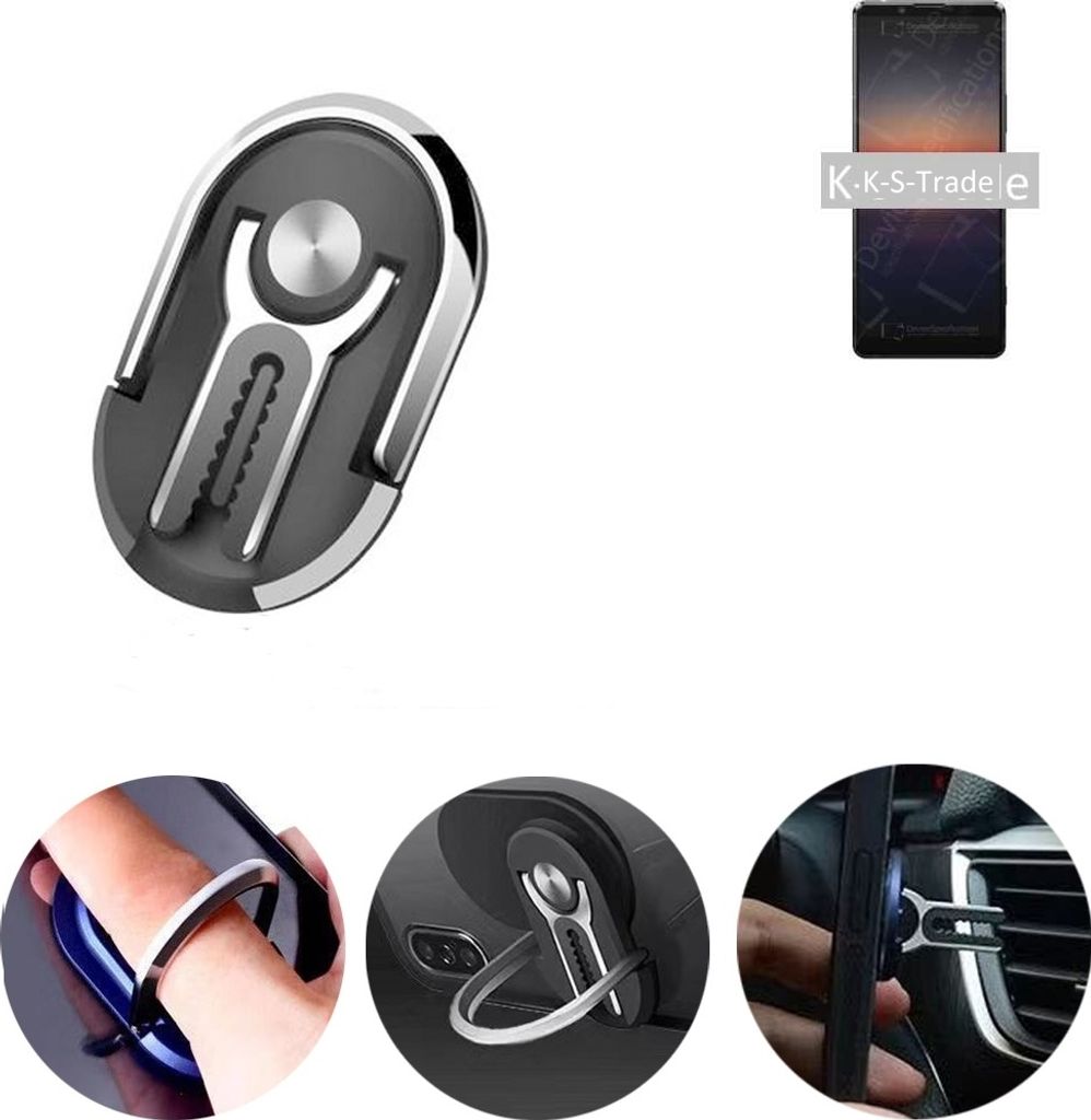 K-S-Trade 3in1 Smartphone-Ring Handy-Ring kompatibel mit Samsung Galaxy S9 Duos Fingerhalterung Handyring Tischständer Lüftungsgitter-Halterung