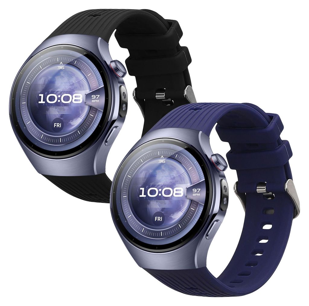 kwmobile 2x Uhrenarmband für Huawei Watch 5 46mm Armband - Fitnesstracker Band Set aus TPU Silikon - Ersatzarmband Smartwatch - Schwarz Dunkelblau