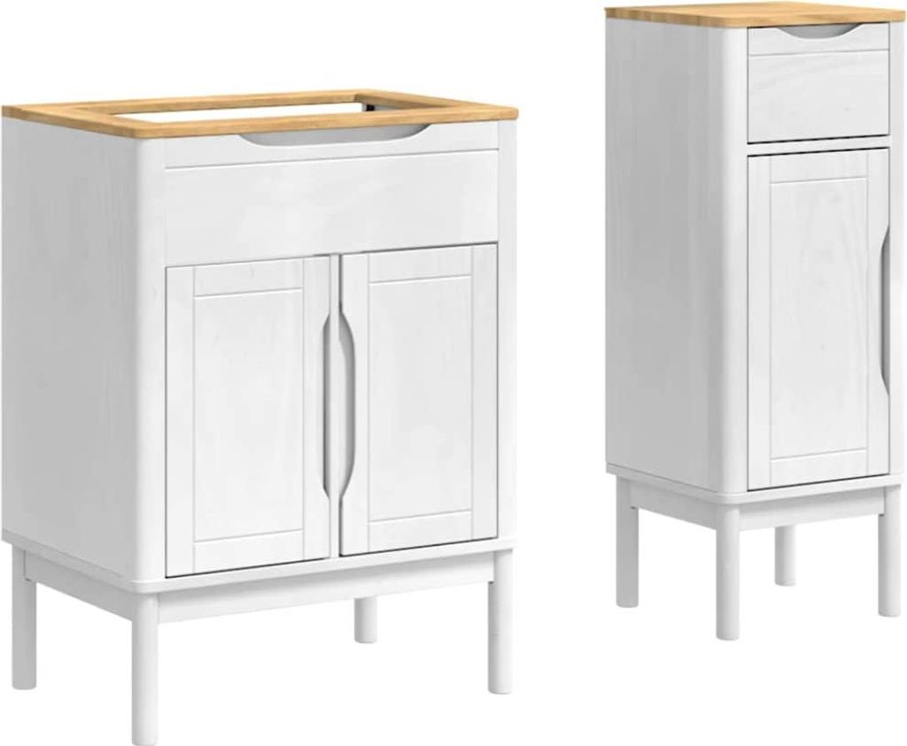 vidaXL Badezimmermöbel-Set mit Tür FLORO 2 pcs Weiß Massivholz Kiefer