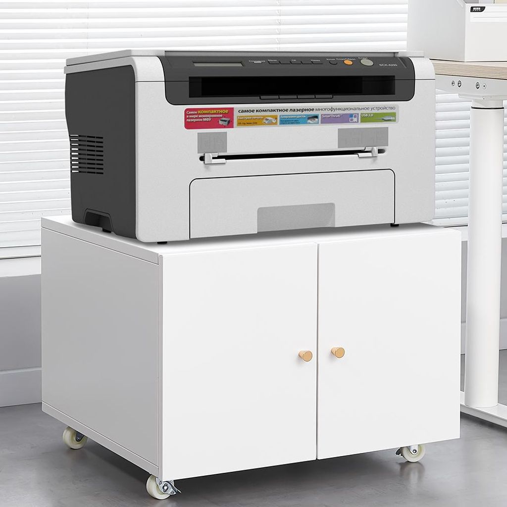 okwish Druckerwagen Drucker-Druckertische mit vier Rollen,Druckerregal Aktenschrank Druckerständer mit verstellbares Regal,weiß