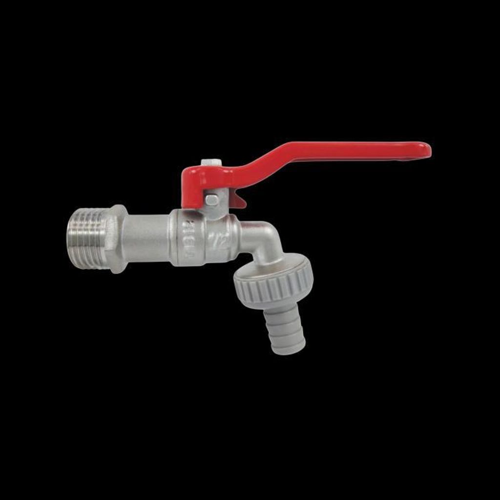 AquaCraft Auslaufventil 1/2 Zoll 1001000143 mit rotem Hebelgriff, messing verchromt, DIN 50930-6