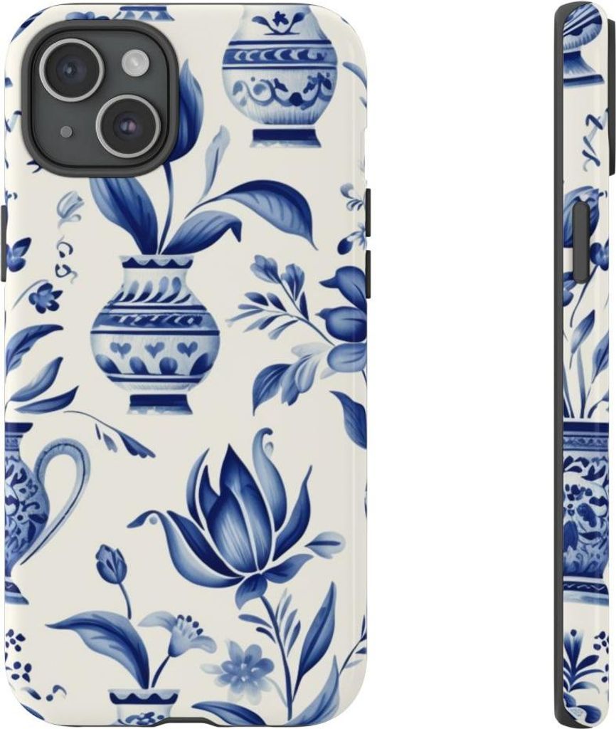 Blaues Blumenmuster im Delft-Stil – Hülle Kompatibel mit iPhone 15 Plus
