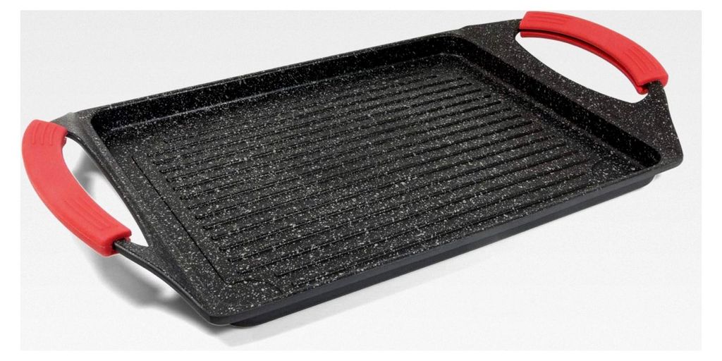 Rechteckiger Grillrost, antihaftbeschichtet, 45 x 27 cm, für Induktion geeignet, Schwarz