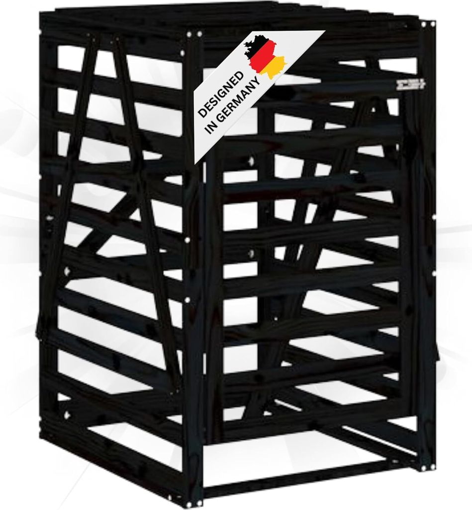 DELUKE 1er Mülltonnenbox Kiefernholz BOUMI | 84x90x128,5cm Schwarz | Mülltonnenverkleidung für 1 Tonne Müllbox aus Holz Mülltonnenschutz Mü...