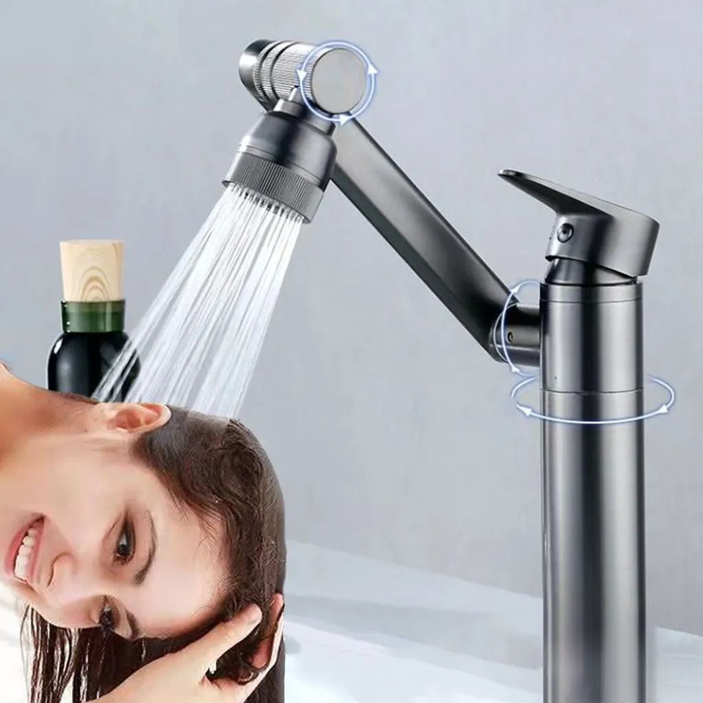 Waschtischarmatur Haushalt 360° Drehbarer Warmer und Kalter Wasserhahn für Küche Bad, Ohne Schlauch, Farbe: Schwarz