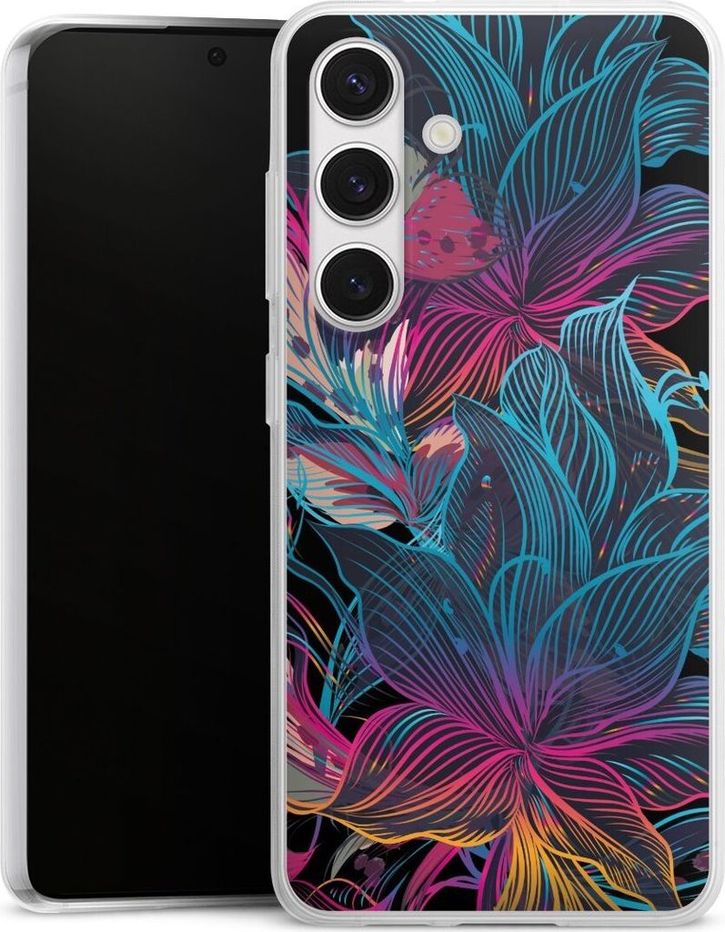 DeinDesign Slim Hülle für Samsung Galaxy S24 Silikon Case Ultra Dünn Handyhülle Blumen Neon bunt