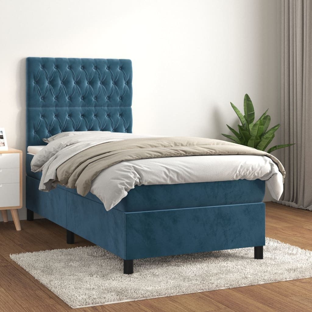The Living Store Boxspringbett mit Matratze Dunkelblau 100x200 cm Samt
