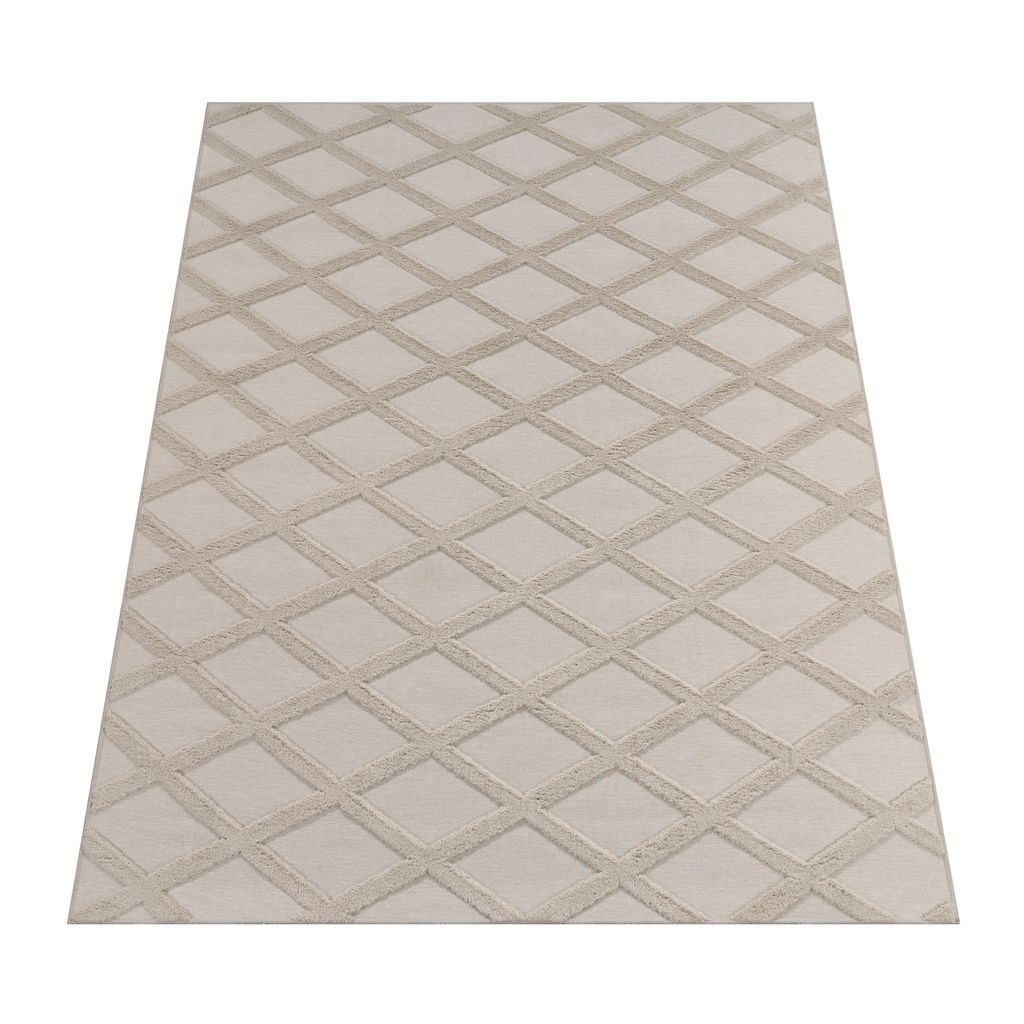 Tapis salon chambre court boho skandi losange 3D gris Image du produit 
