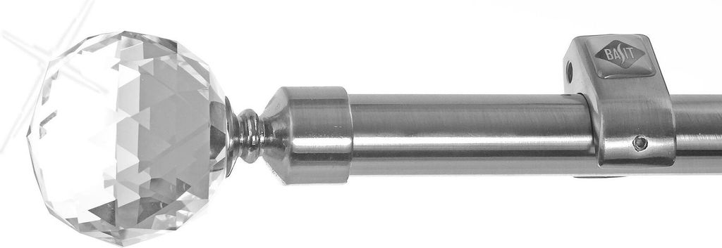Edelstahl Look Gardinenstange 20mm Wandträger 1-läufig Kristall Kugel, Länge wählbar D50 E87 R