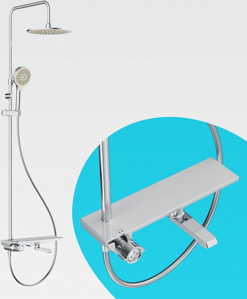 Duschssystem mit Regalmischer und Glasablage, Duschset Regendusche mit Armatur, Duscharmatur Komplettset inkl. Kopfbrause, Handbrause 3 Strahlarten...