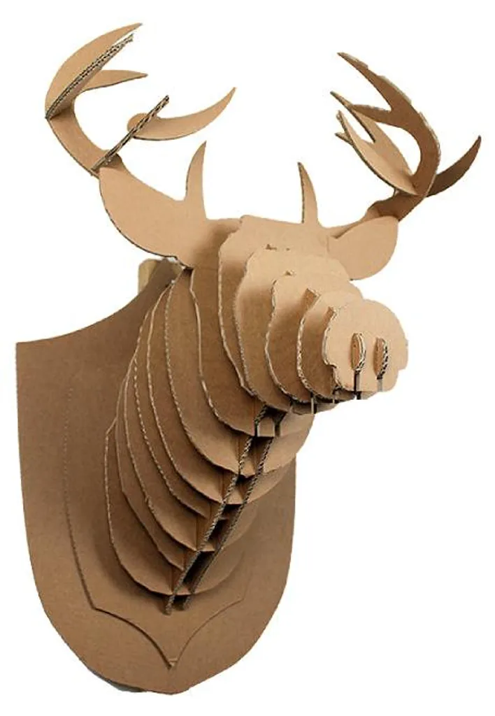 Trophée mural tête de renne en carton - Objet de décoration 3D design