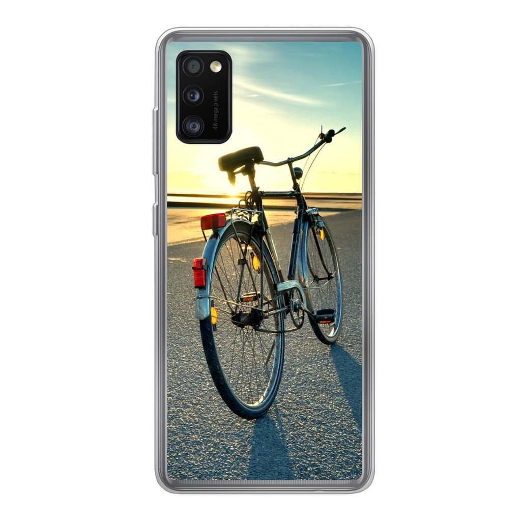 MuchoWow Handyhülle Schutzhülle Hülle für Samsung Galaxy A41 Nordsee - Fahrrad - Sonnenuntergang Silikon Softcase Handy Hülle - Mobiltelefon