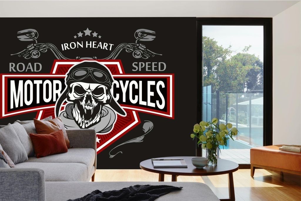 Vlies Fototapete RETRO-BIKER-SCHÄDEL 375 x 250 cm (inkl. Produktbild 