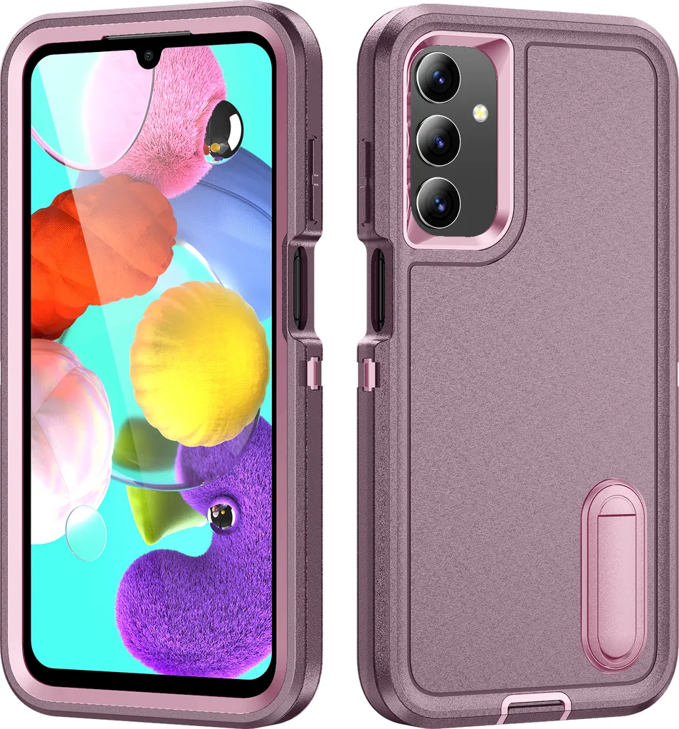 Custodia per Samsung Galaxy A15 5G/4G Custodia protettiva ibrida antiurto a tre strati con supporto Viola