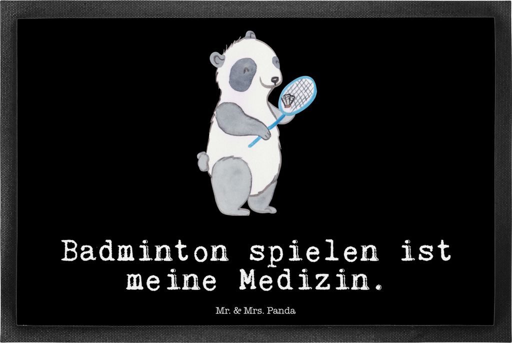 Mr. & Mrs. Panda Bodenvorleger Panda Badminton 40 x 60 cm - Schwarz - Geschenk, Sauberlaufmatte, Schmutzfangteppich, Türmatte, Schmutzmatte, Einga...