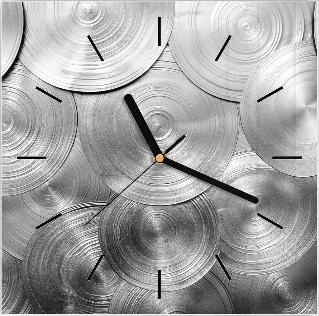 Wanduhr aus Glas mit Motiv Metallische Scheiben- 30 x 30 cm - inkl. Aufhängesystem