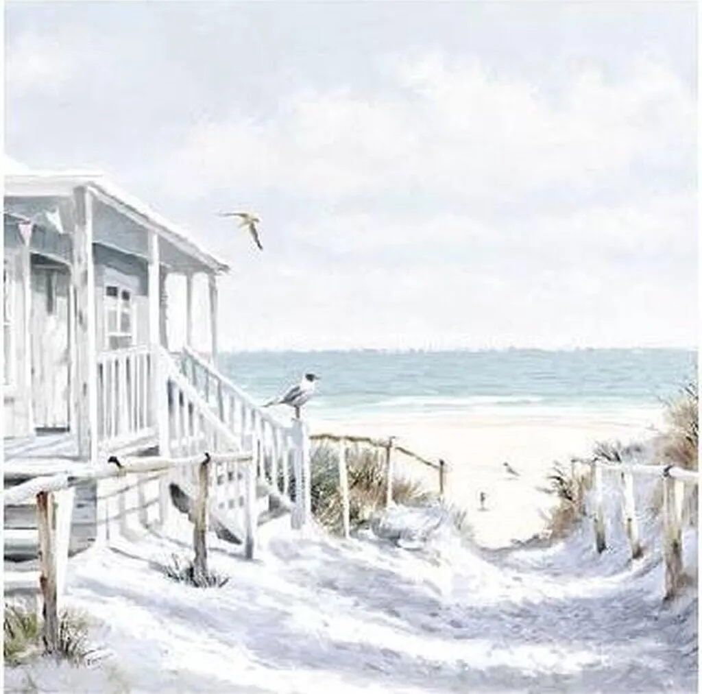 Serviettes 25x25 cm Beach Cabin - Lot de 20 Serviettes en Papier Motif Mer