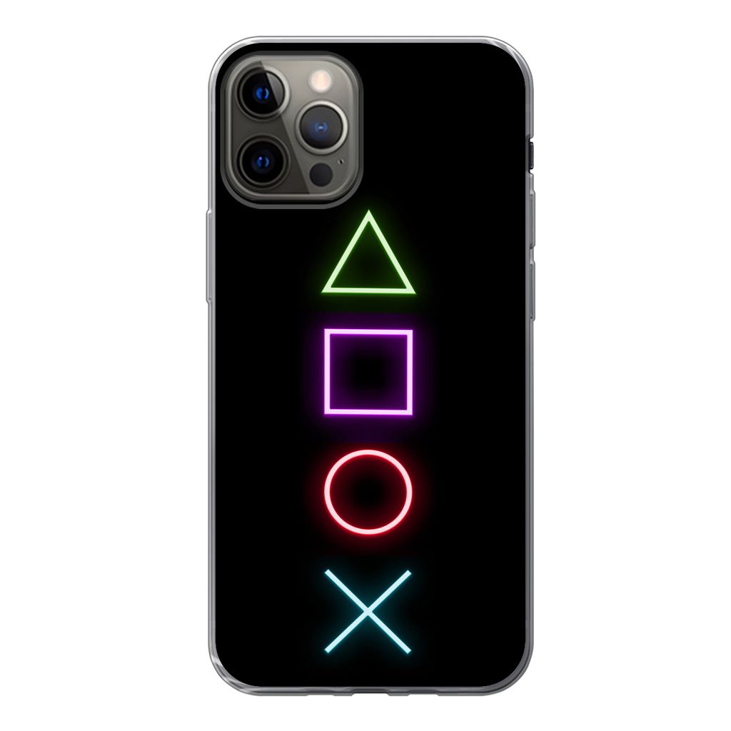 MuchoWow Handyhülle Schutzhülle Hülle für iPhone 12 Pro Gaming - Neon - Konsole - Schwarz - Controller - Gaming Silikon Softcase Handy Hülle...
