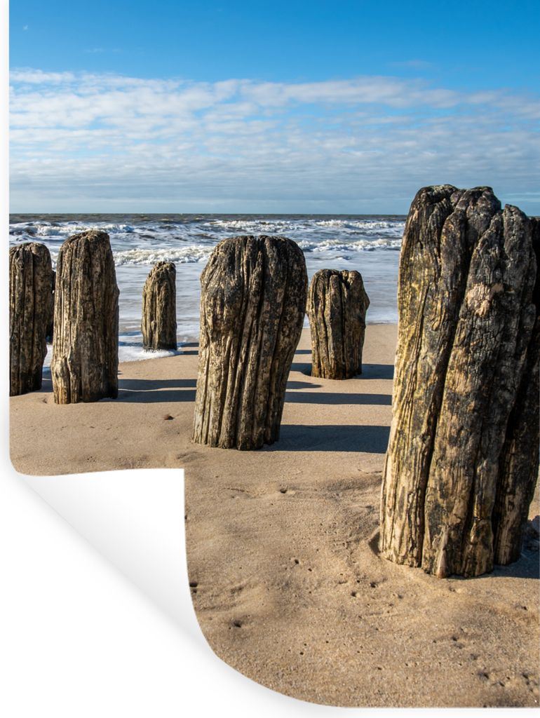 MuchoWow Wandtattoo Wandsticker Wandaufkleber Sand - Strand - Pfahl - Wasser - Sommer 30x40 cm Selbstklebend und Repositionierbar - Sticker - Dek...