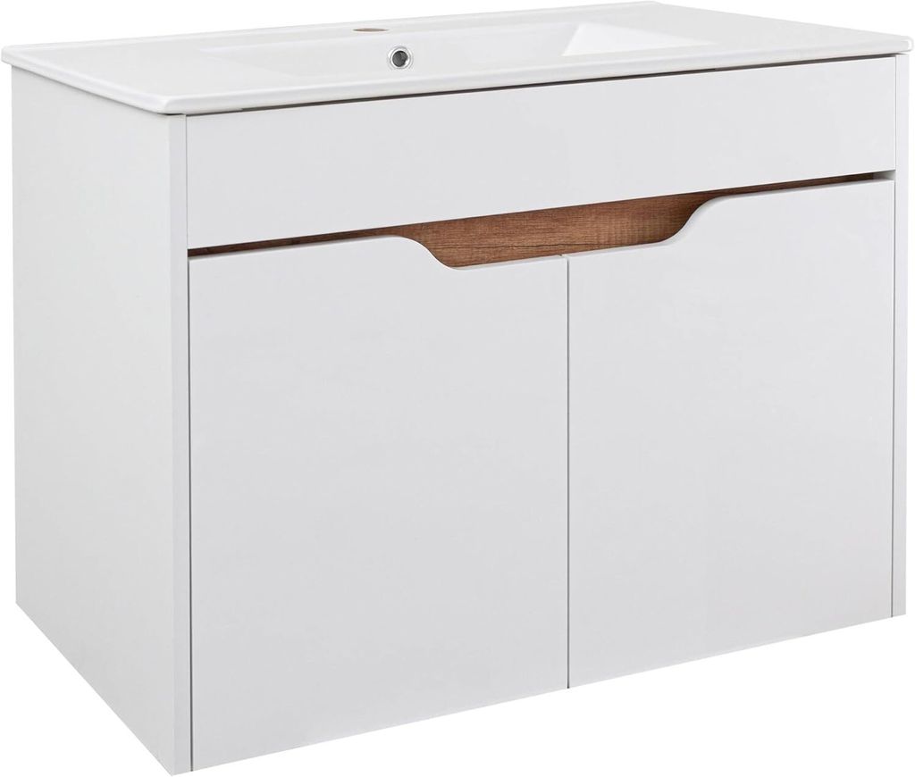 VBChome Hängeschrank 80x62x47 cm mit Keramikwaschbecken Weiß Komplettset für das Badezimmer Modernes Design