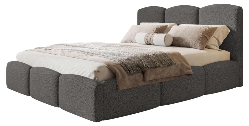 Bett Zoya 120x200, Bettkasten und Holzrahmen, Catch-Me-Stoff, Grau