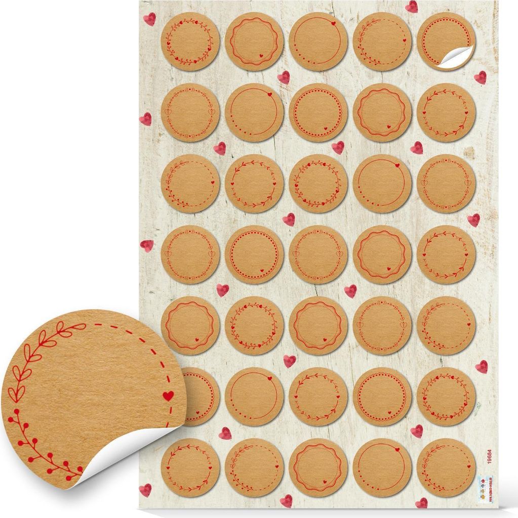 Kleine neutrale Blanko Aufkleber - 3,2 cm rund - braun rot zum Beschriften35 Aufkleber / 1 Bogen